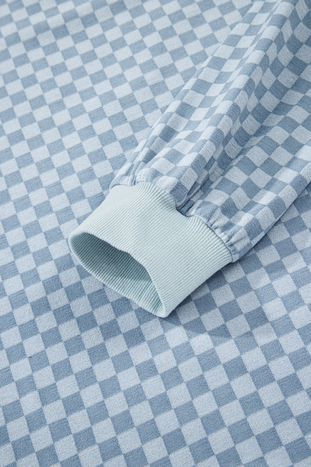Sky Blue Checkerboard Long Sleeve Pullover and Shorts Set-Two Piece Sets/Short Sets-[Adult]-[Female]-2022 Online Blue Zone Planet