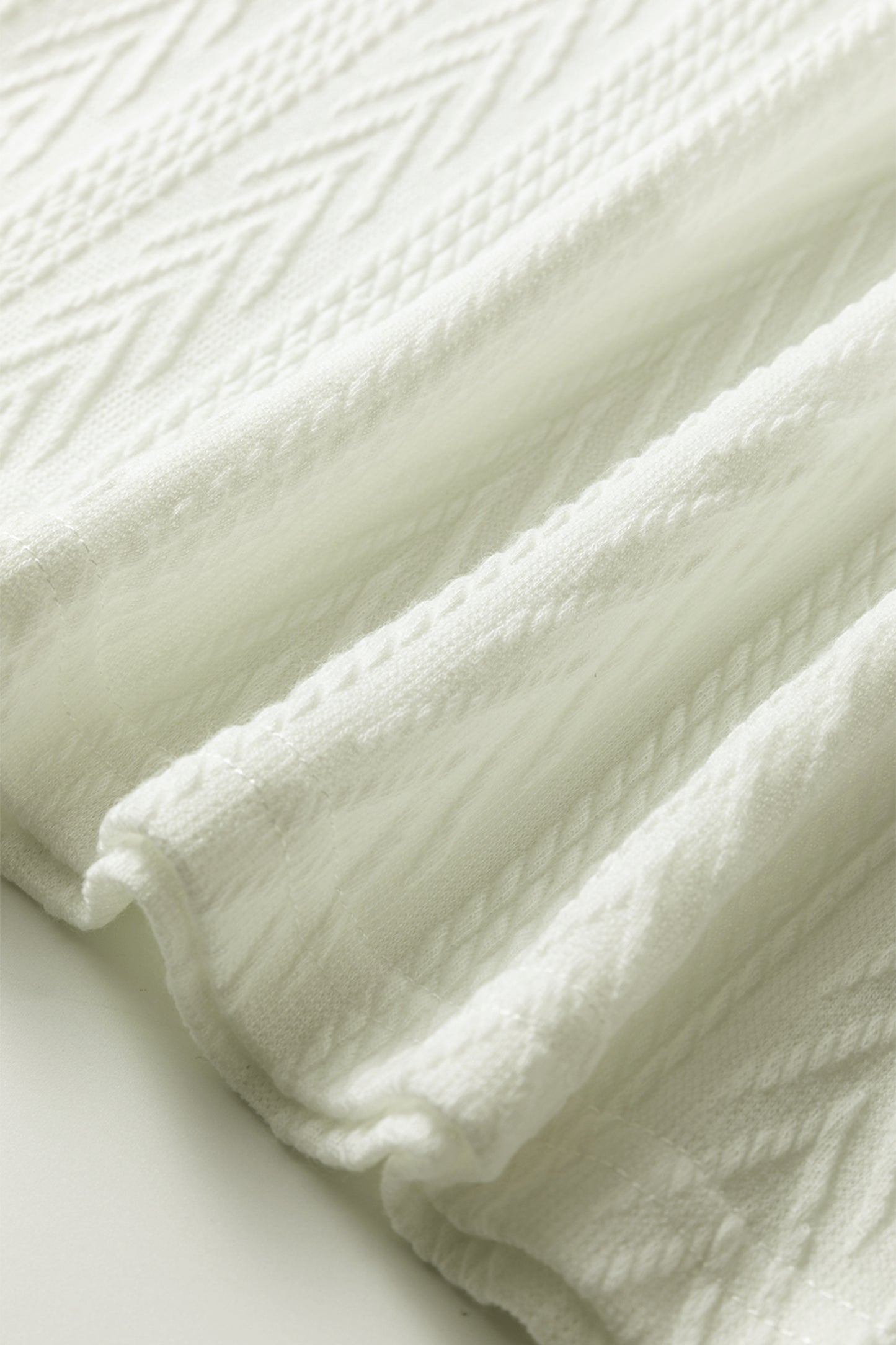 White Floral Patchwork Textured Knit Drawstring V Neck Blouse-Tops/Blouses & Shirts-[Adult]-[Female]-2022 Online Blue Zone Planet