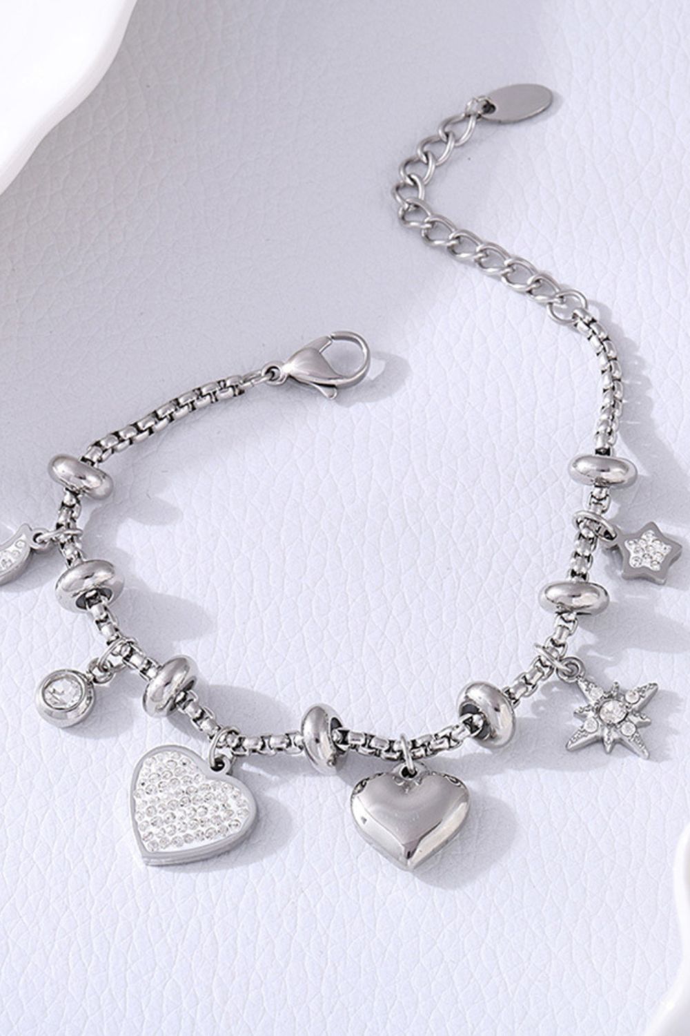 Titanium Steel Inland Zircon Heart Charm Bracelet-BRACELETS-[Adult]-[Female]-2022 Online Blue Zone Planet