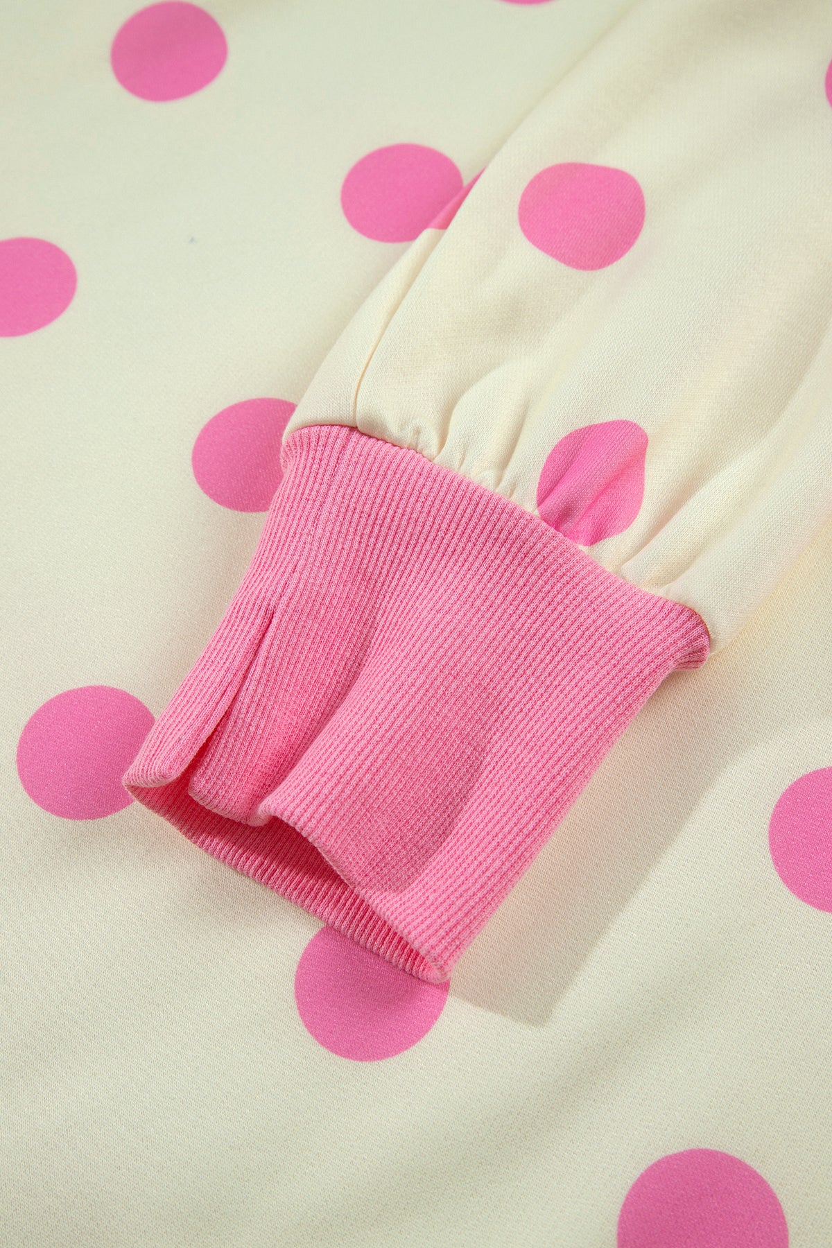 White Polka Dot Contrast Patchwork Round Neck Baggy Sweatshirt-Tops/Sweatshirts & Hoodies-[Adult]-[Female]-2022 Online Blue Zone Planet