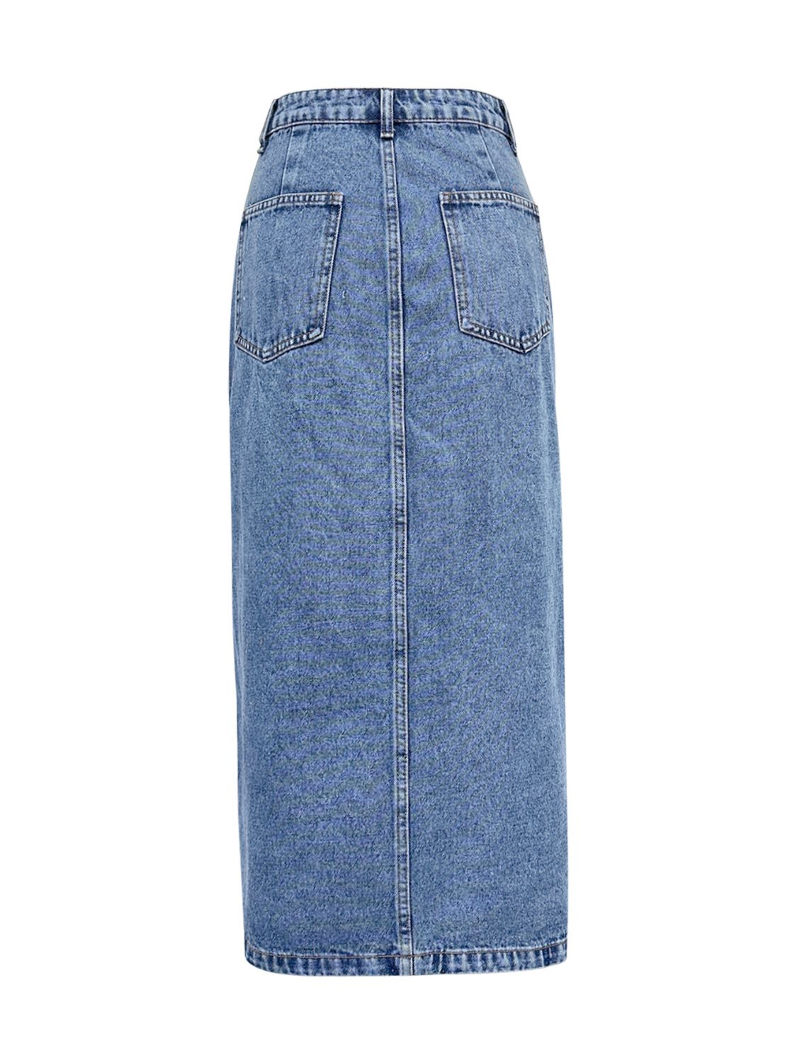 Slit Asymmetrical Waistband Midi Denim Skirt-BOTTOMS SIZES SMALL MEDIUM LARGE-[Adult]-[Female]-2022 Online Blue Zone Planet