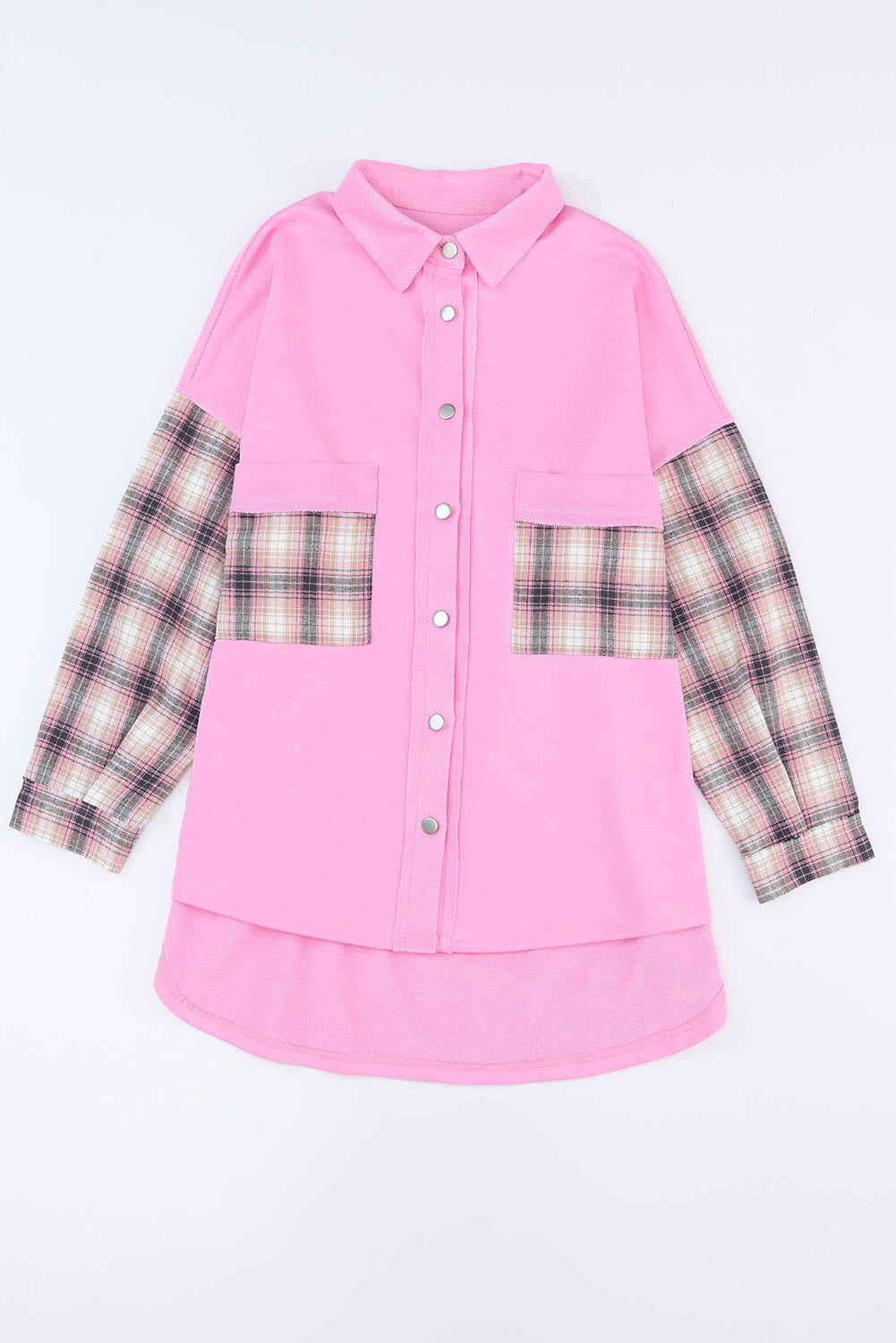 Blue Zone Planet | Plaid Button Up Shacket with Chest Pockets-TOPS / DRESSES-[Adult]-[Female]-2022 Online Blue Zone Planet