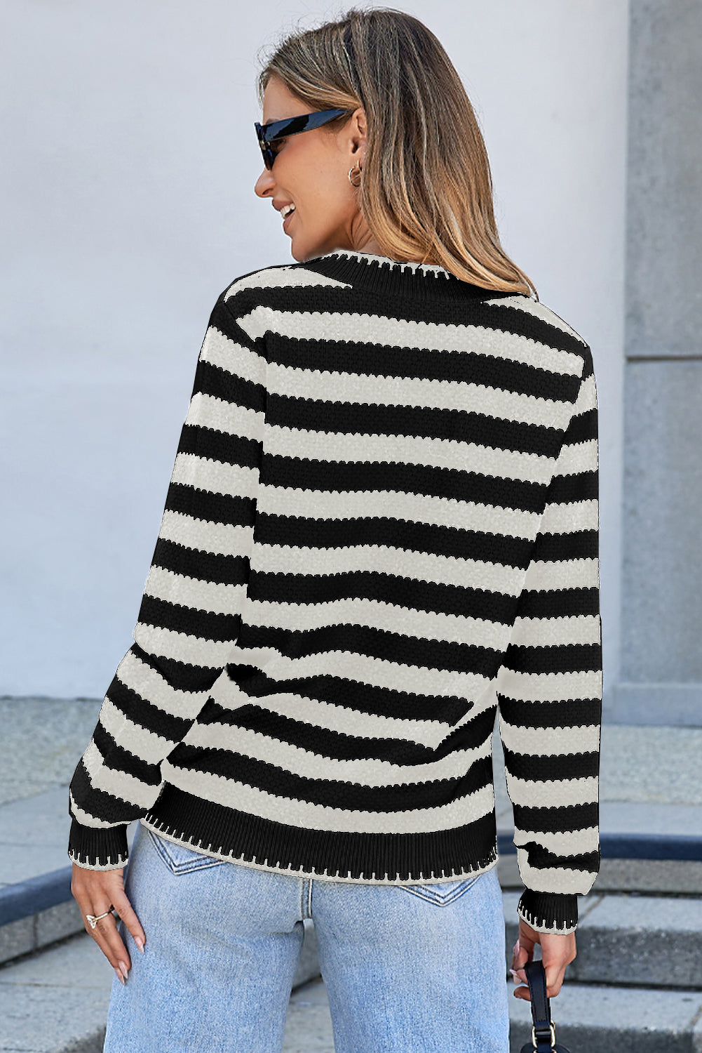 White Stripe Chic Golden Button Cardigan Sweater-Sweaters & Cardigans/Cardigans-[Adult]-[Female]-2022 Online Blue Zone Planet