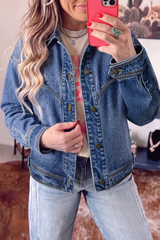 Sail Blue Vintage Wash Western Shift Denim Jacket-Outerwear/Denim jackets-[Adult]-[Female]-Sail Blue-S-2022 Online Blue Zone Planet