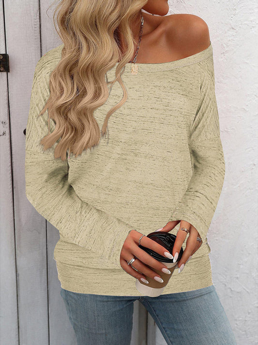 Full Size Heathered Long Sleeve Top-TOPS / DRESSES-[Adult]-[Female]-Tan-S-2022 Online Blue Zone Planet