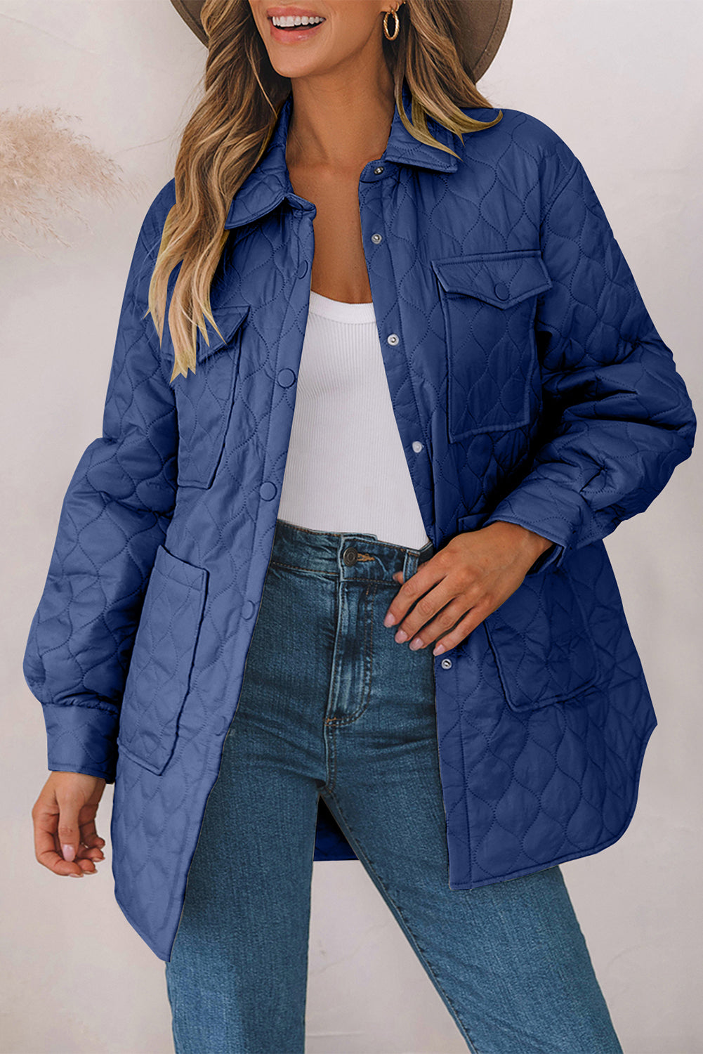 Snap Down Collared Winter Coat-TOPS / DRESSES-[Adult]-[Female]-French Blue-M-2022 Online Blue Zone Planet