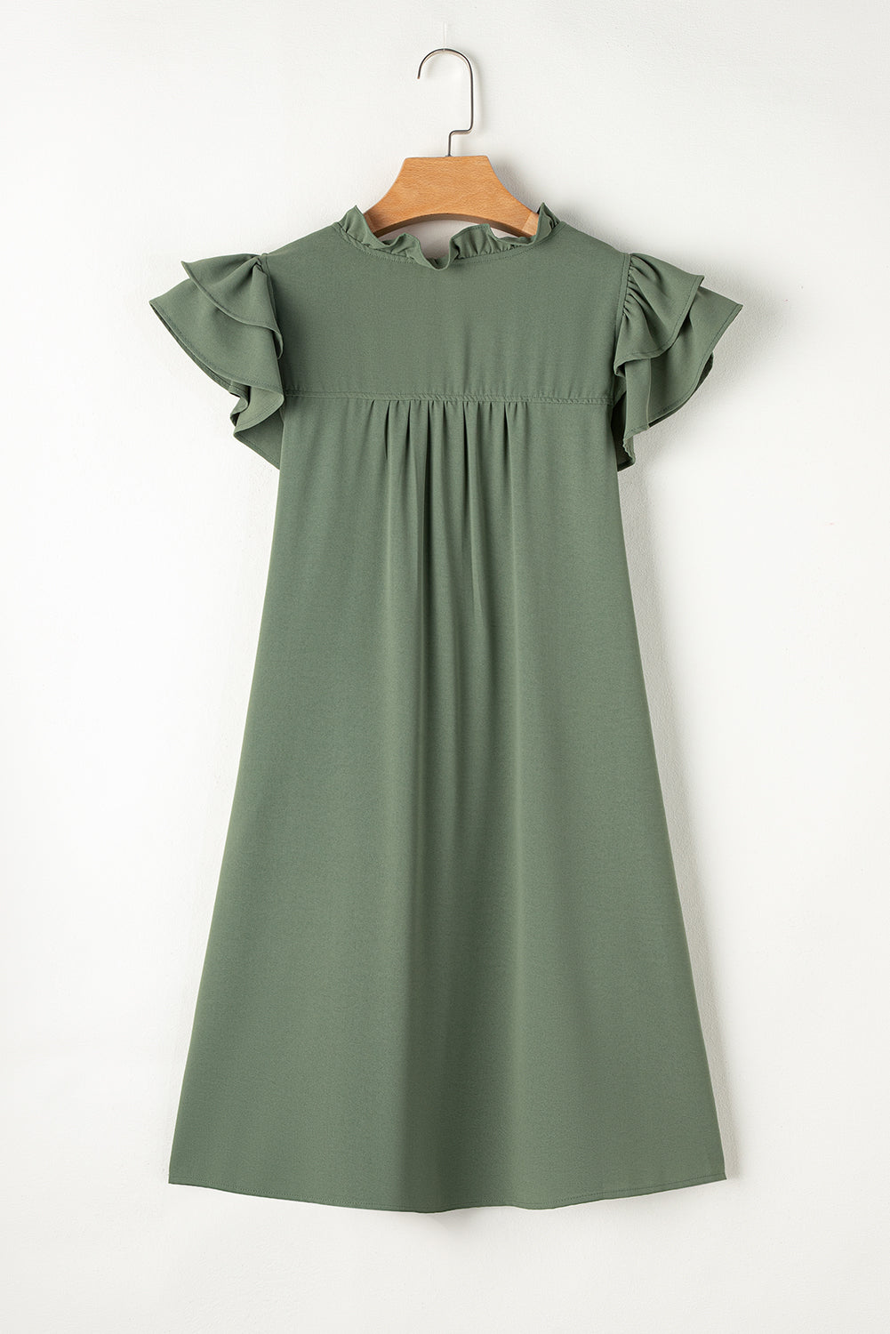 Blue Zone Planet |  Mist Green Ruffle Sleeve V Neck Frilled Shift Dress Blue Zone Planet