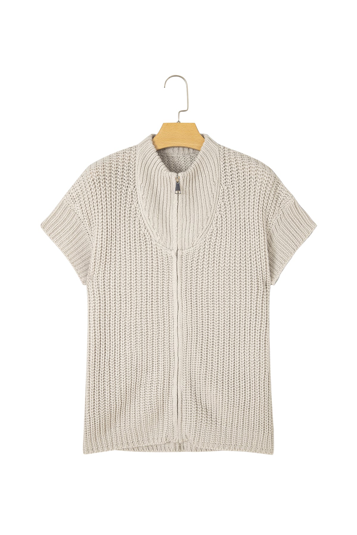 Jet Stream Solid Color Short Sleeve Zipper Knit High Neck Sweater-Sweaters & Cardigans/Short Sleeve Sweaters-[Adult]-[Female]-2022 Online Blue Zone Planet