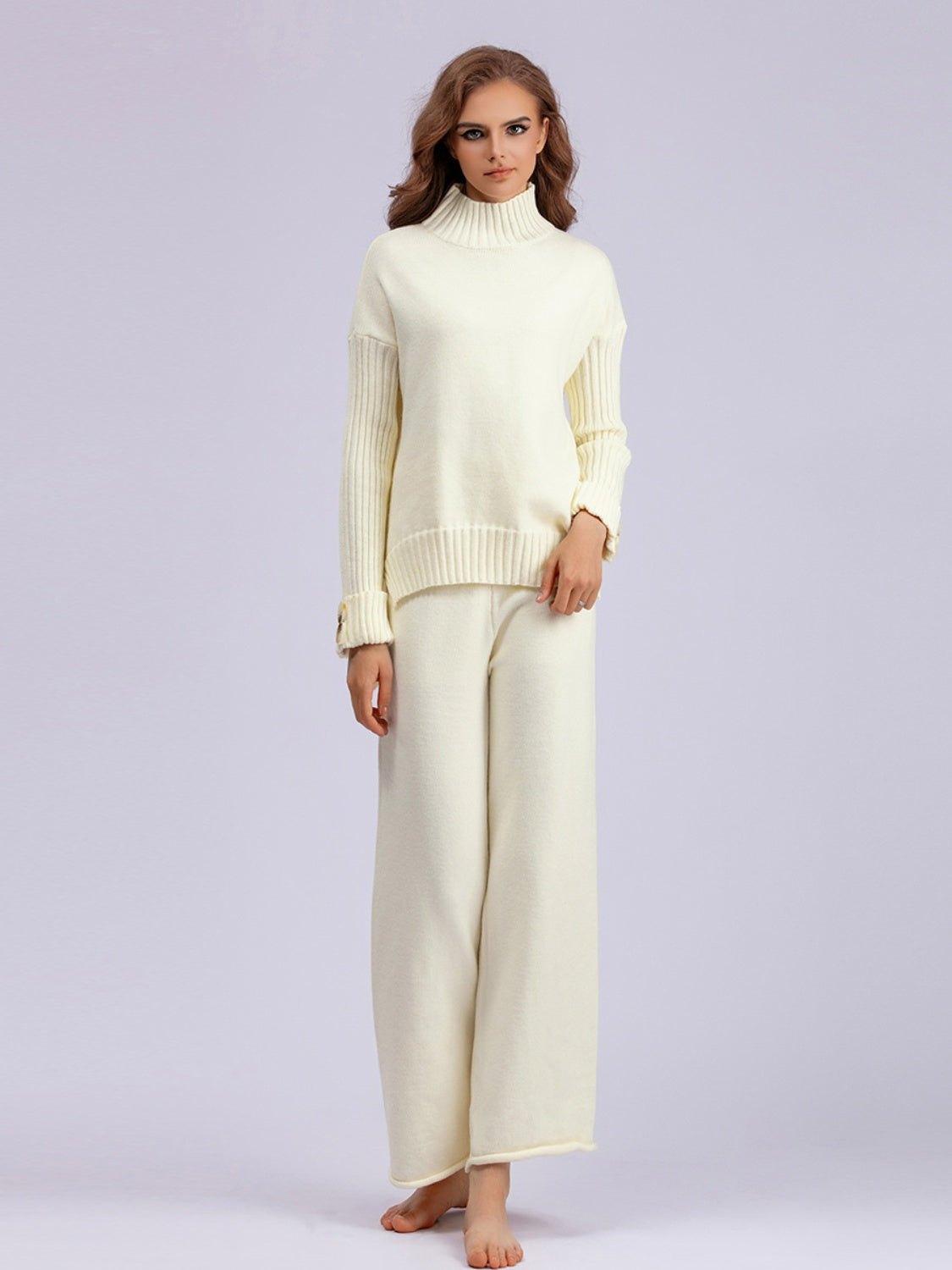 Blue Zone Planet | Basic Bae High- Low Turtleneck Long Sleeve Top and Pants Sweater Set-TOPS / DRESSES-[Adult]-[Female]-2022 Online Blue Zone Planet