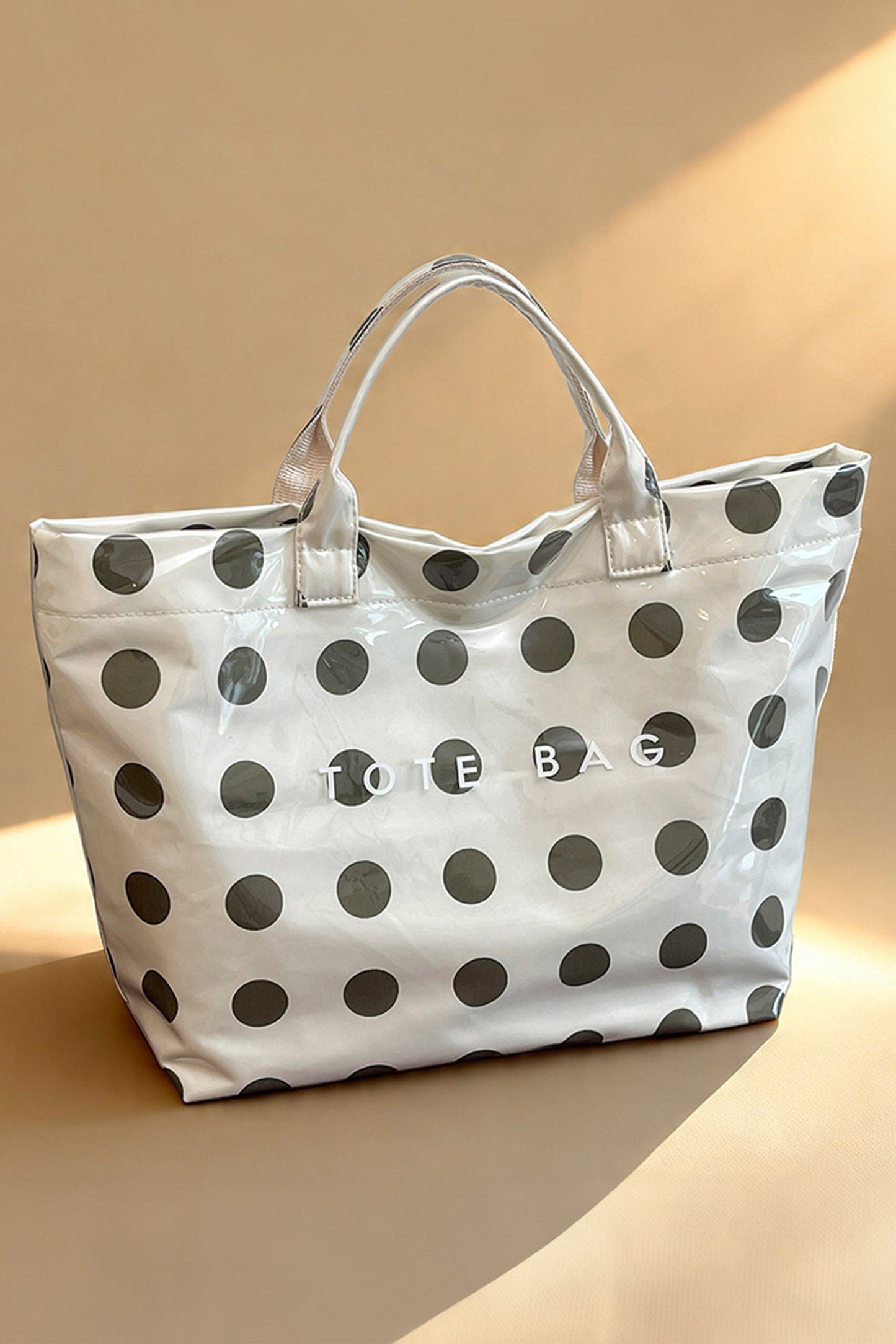 Dark Blue Polka Dot Durable Waterproof PVC Tote Bag