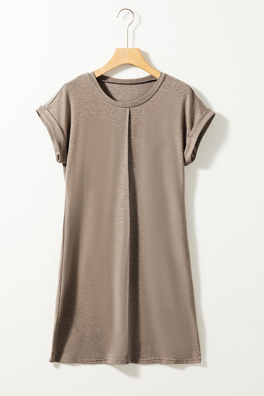 Blue Zone Planet |  Light French Beige Center Seam Rolled Cuffs T-shirt Dress Blue Zone Planet