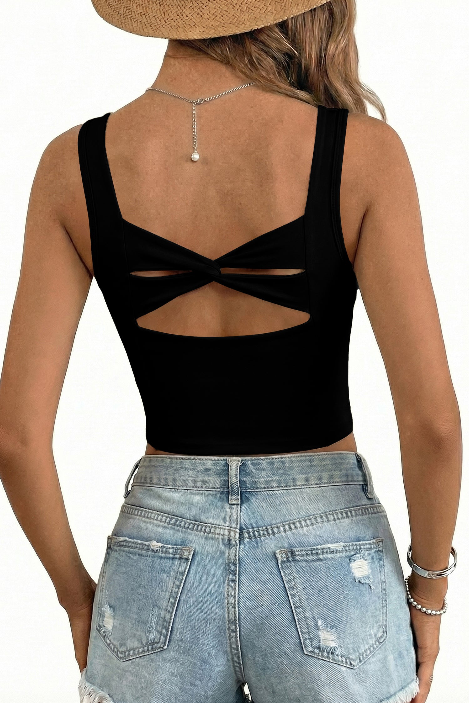 Black Twisted Cross Back Sleeveless U Neck Bra Insert Tank Top-Tops/Tank Tops-[Adult]-[Female]-2022 Online Blue Zone Planet