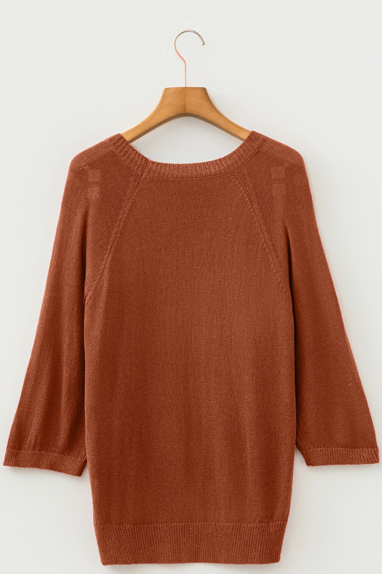 Coffee Ribbed Knit Round Neck Short Sleeve Sweater-Sweaters & Cardigans/Short Sleeve Sweaters-[Adult]-[Female]-2022 Online Blue Zone Planet