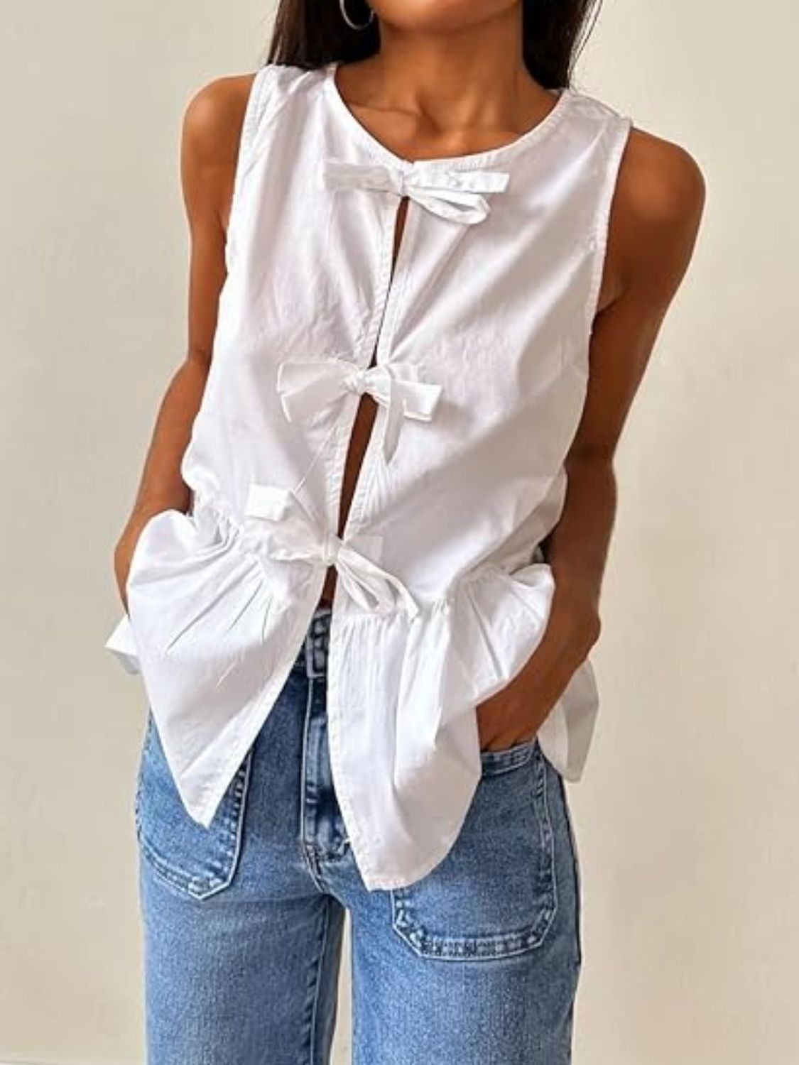 Tied Striped Round Neck Tank-TOPS / DRESSES-[Adult]-[Female]-2022 Online Blue Zone Planet