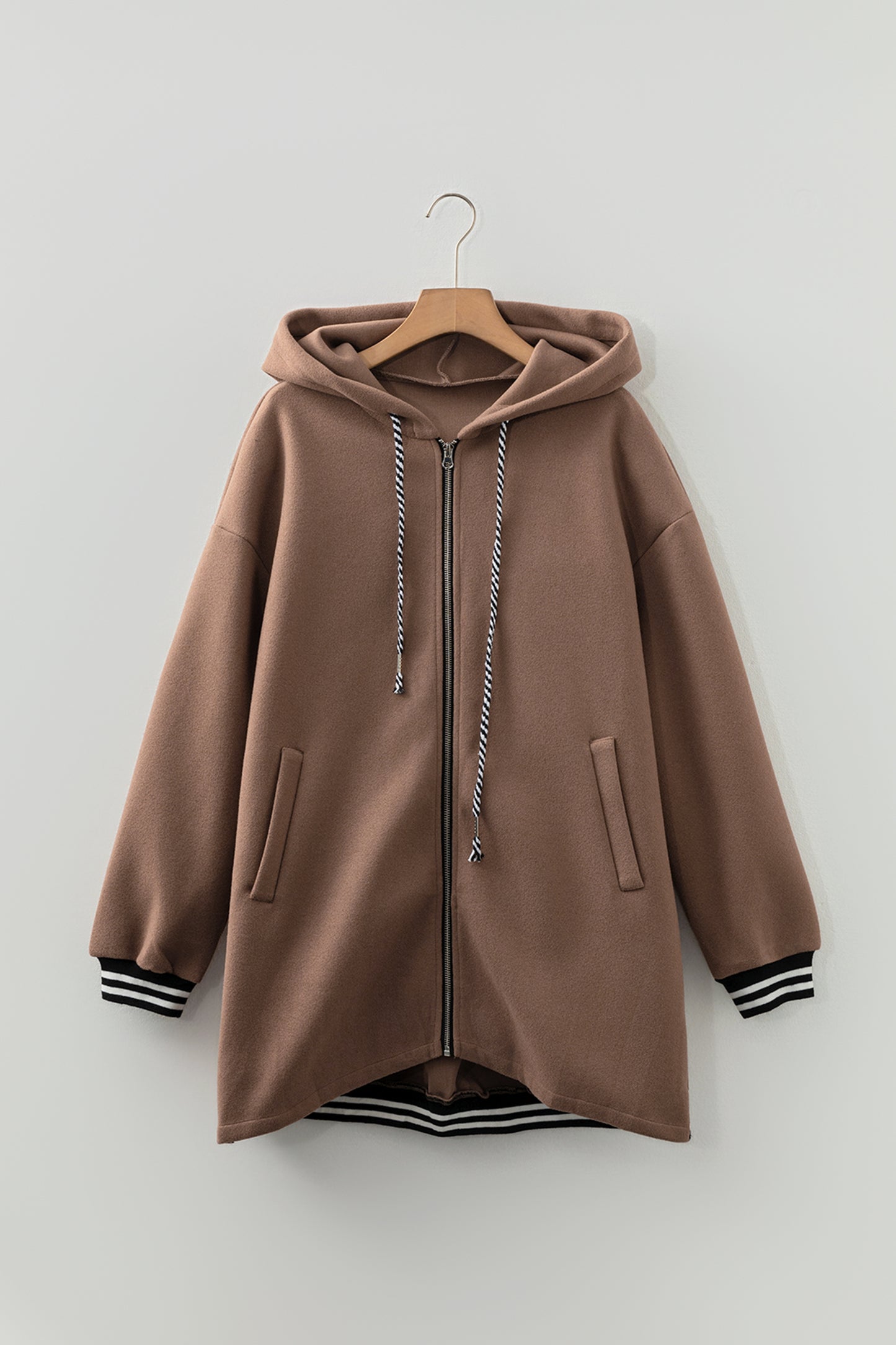 Four Leaf Clover Contrast Cuffed Drop Shoulder Zip up Tunic Hoodie-Tops / Dresses-[Adult]-[Female]-2022 Online Blue Zone Planet