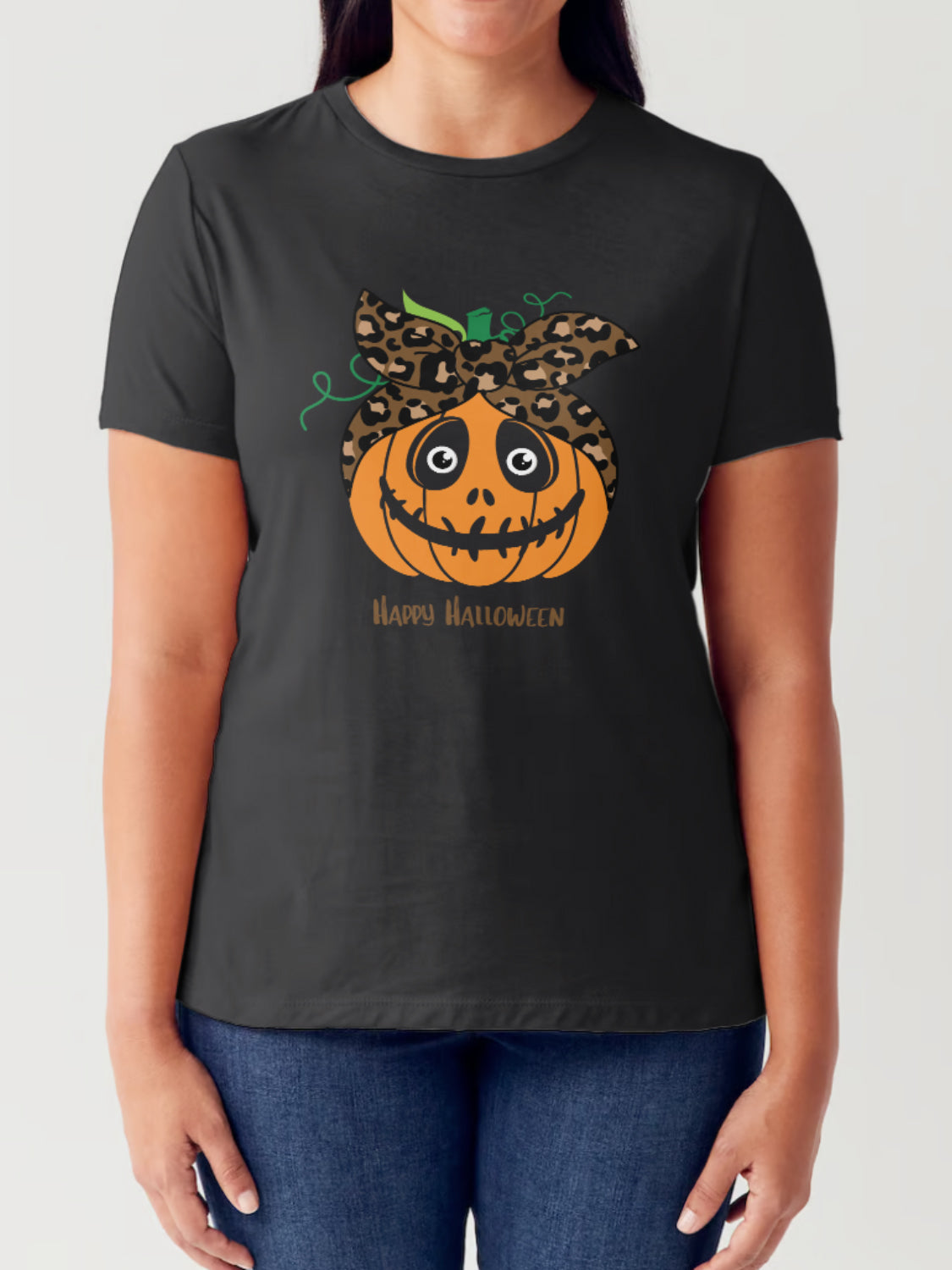 Simply Love Full Size HAPPY HALLOWEEN Pumpkin Graphic Short Sleeve Tubular T-Shirt-TOPS / DRESSES-[Adult]-[Female]-Black-S-2022 Online Blue Zone Planet