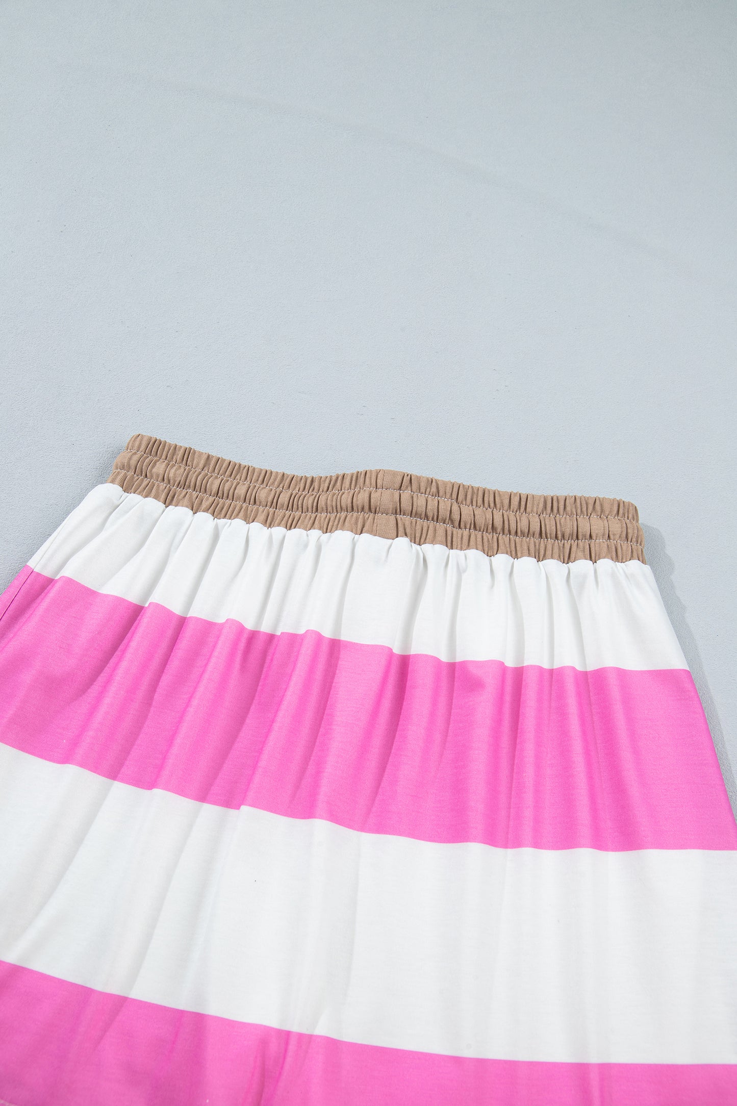 Rose Stripe Colorblock Trim Polo Tee Drawstring Mini Skirt 2pcs Set-Two Piece Sets/Two Piece Dresses-[Adult]-[Female]-2022 Online Blue Zone Planet