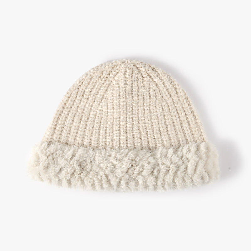 Fuzzy Hem Knit Hat-BEANIES-[Adult]-[Female]-Beige-One Size-2022 Online Blue Zone Planet