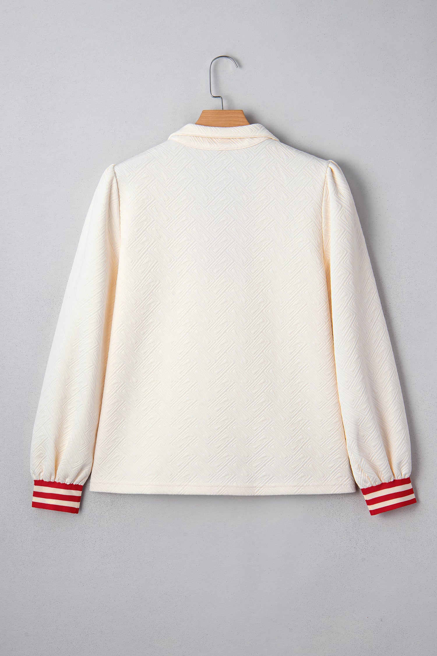 White Textured Knit Contrast Striped Accent Zipped Collar Pullover Top-Tops/Long Sleeve Tops-[Adult]-[Female]-2022 Online Blue Zone Planet