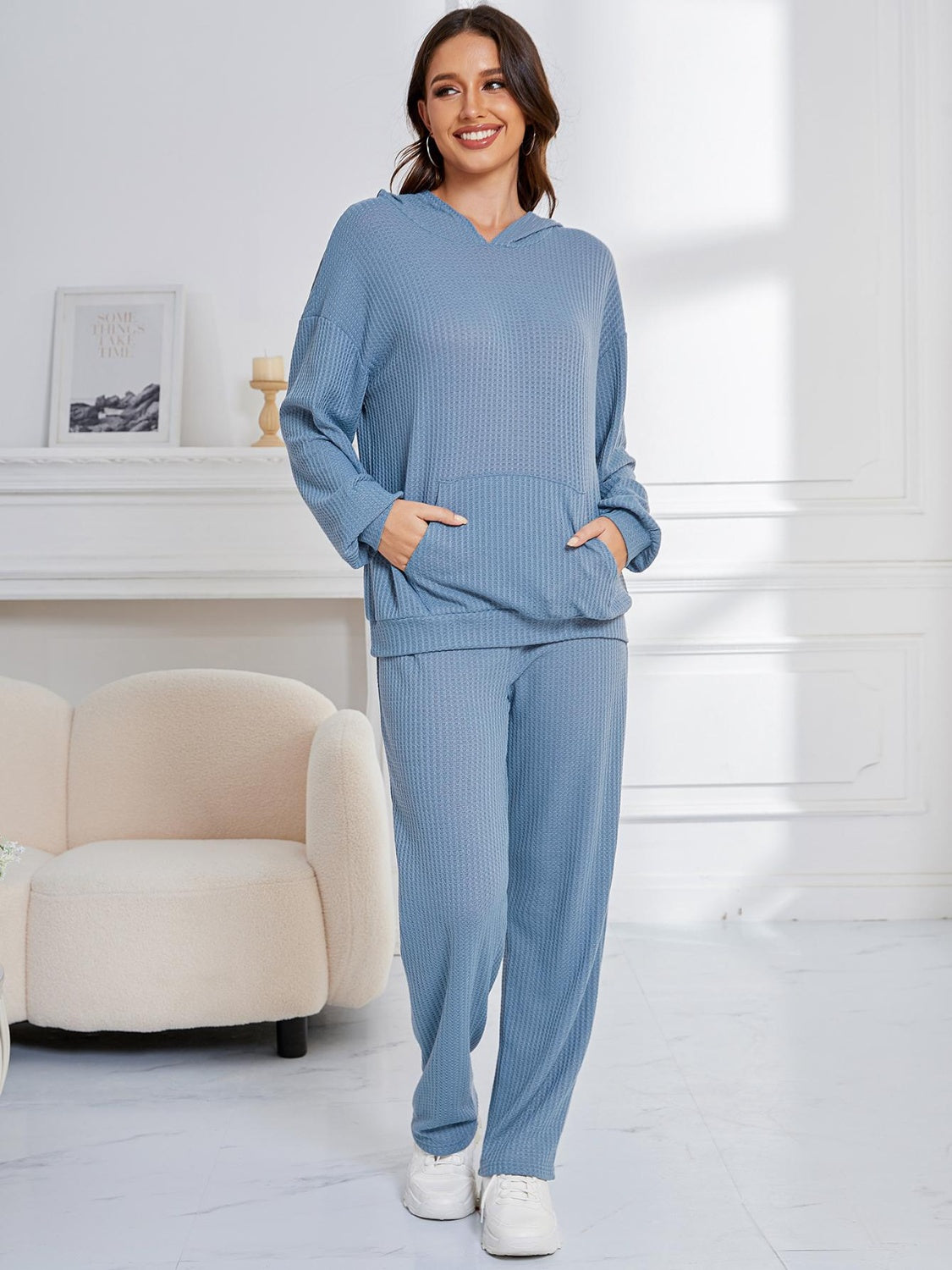 Dropped Shoulder Long Sleeve Hoodie and Pants Set-TOPS / DRESSES-[Adult]-[Female]-2022 Online Blue Zone Planet