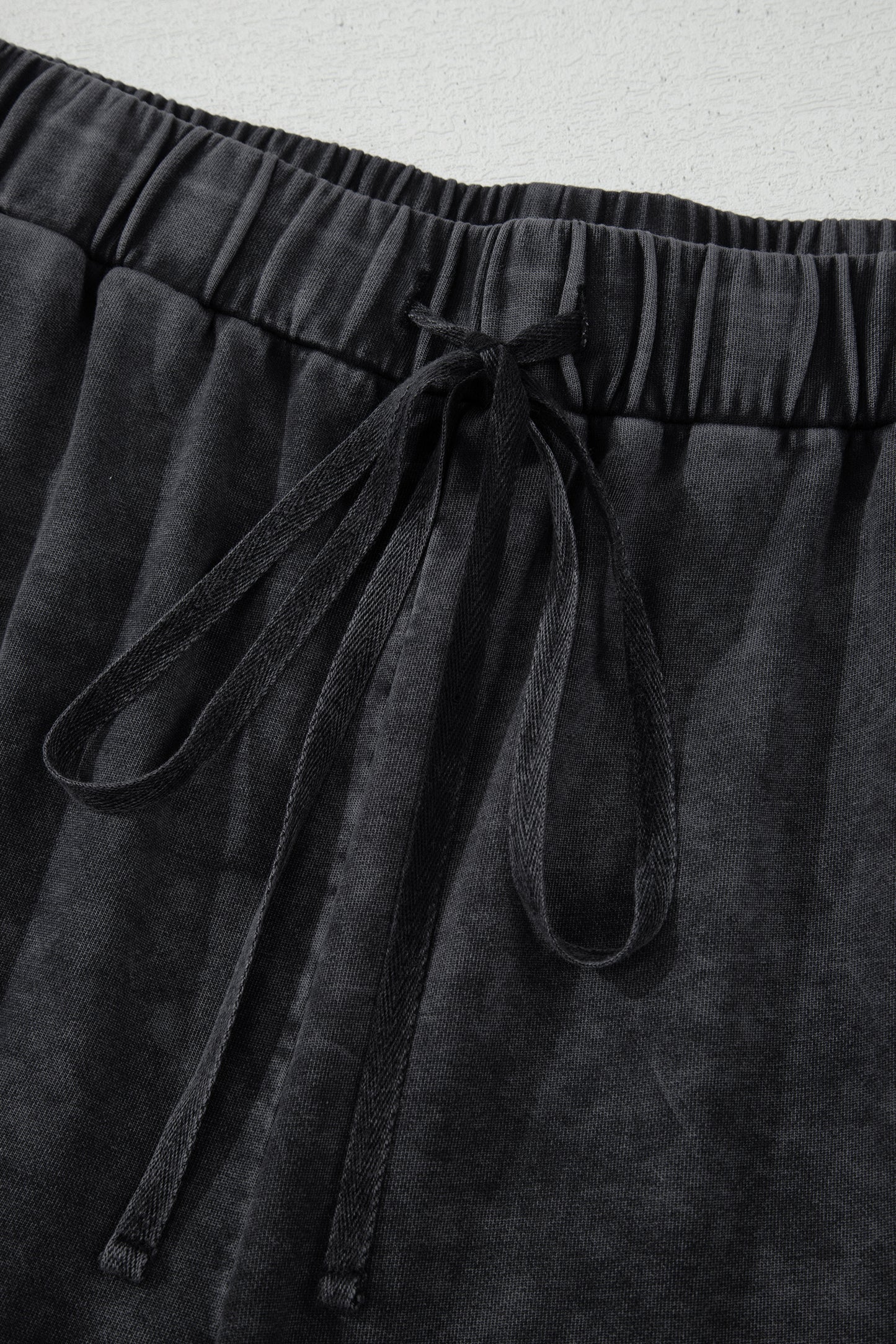 Black Plus Size Mineral Wash Exposed Seam Patchwork Drawstring Loose Pants-Plus Size/Plus Size Bottoms-[Adult]-[Female]-2022 Online Blue Zone Planet