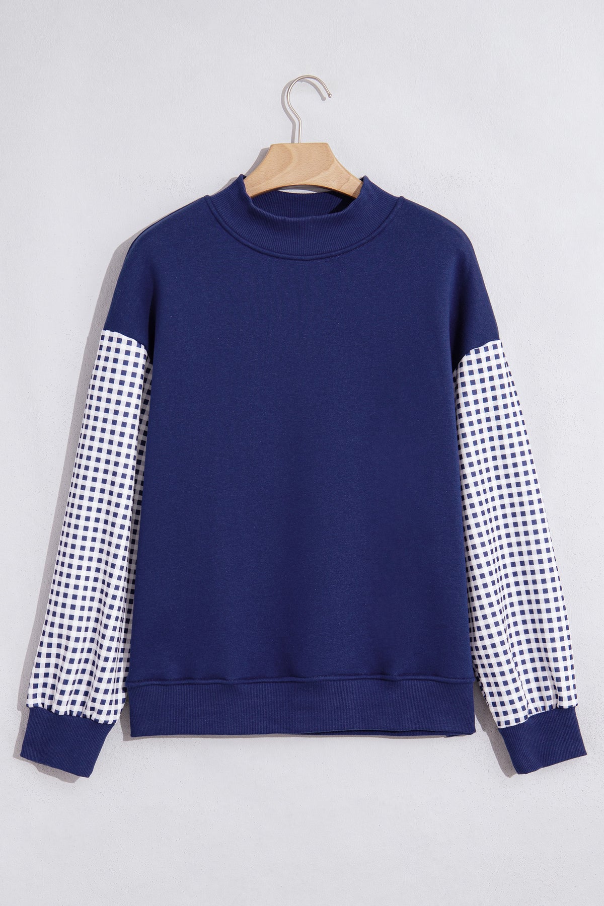 Coffee Plaid Sleeve Colorblock Loose Tunic Sweatshirt-Tops/Sweatshirts & Hoodies-[Adult]-[Female]-2022 Online Blue Zone Planet