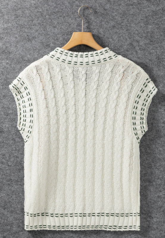 Cable-Knit V-Neck Sweater Vest-TOPS / DRESSES-[Adult]-[Female]-2022 Online Blue Zone Planet