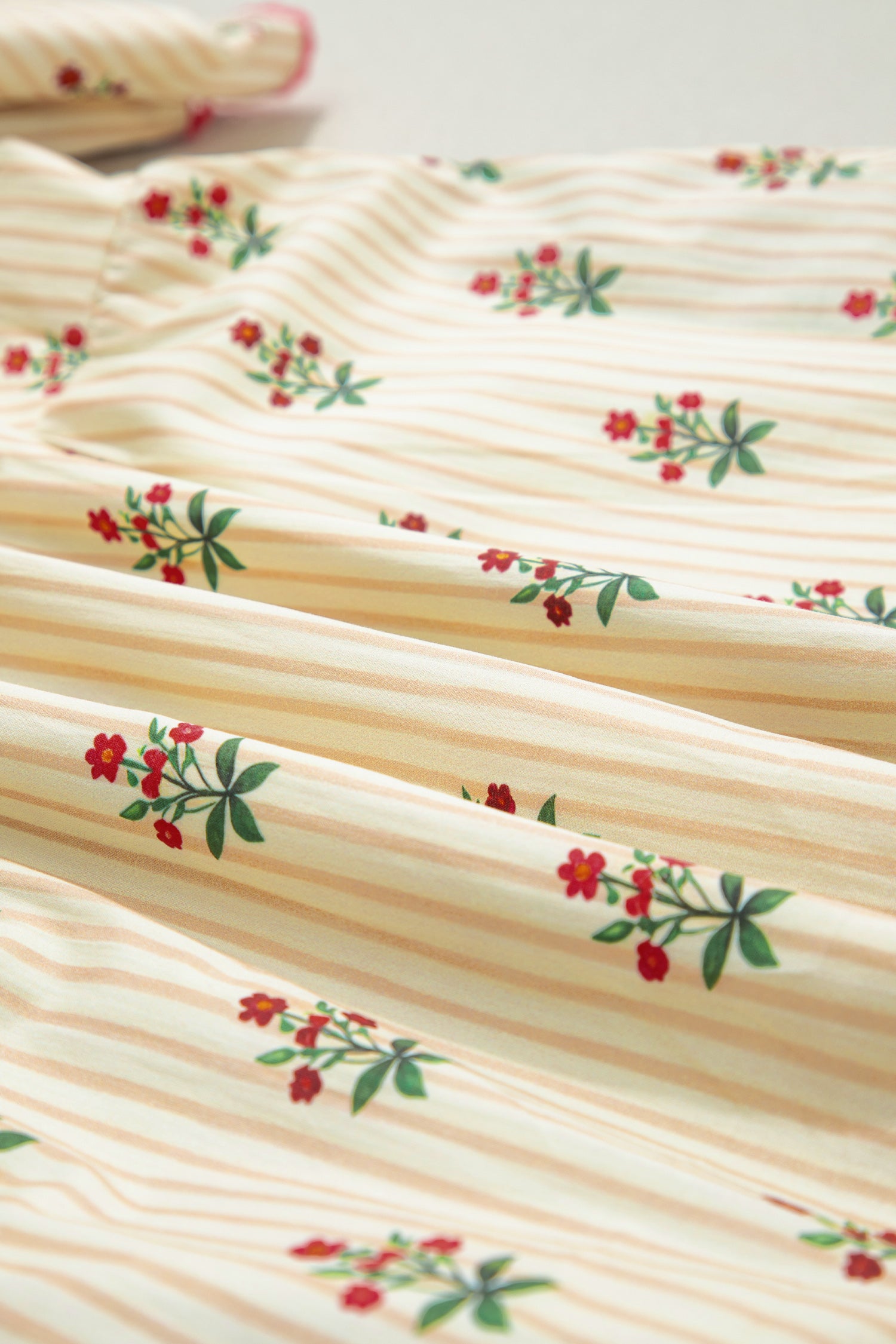 Apricot Striped Floral Print Contrast Detail Ruffle Hem Short Dress-TOPS / DRESSES-[Adult]-[Female]-2022 Online Blue Zone Planet