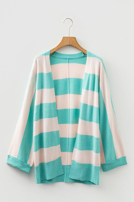 Iceland Blue Colorblock Knit Open Front Short Casual Cardigan-Sweaters & Cardigans/Cardigans-[Adult]-[Female]-2022 Online Blue Zone Planet