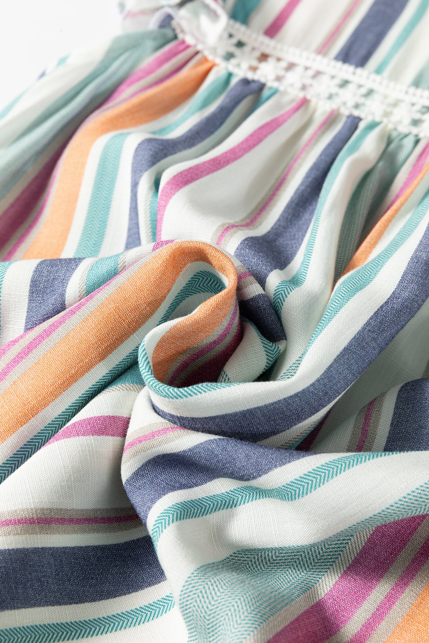 Light Blue Lace Hollow-out Insert Flutter Sleeve Striped Blouse-Tops/Blouses & Shirts-[Adult]-[Female]-2022 Online Blue Zone Planet