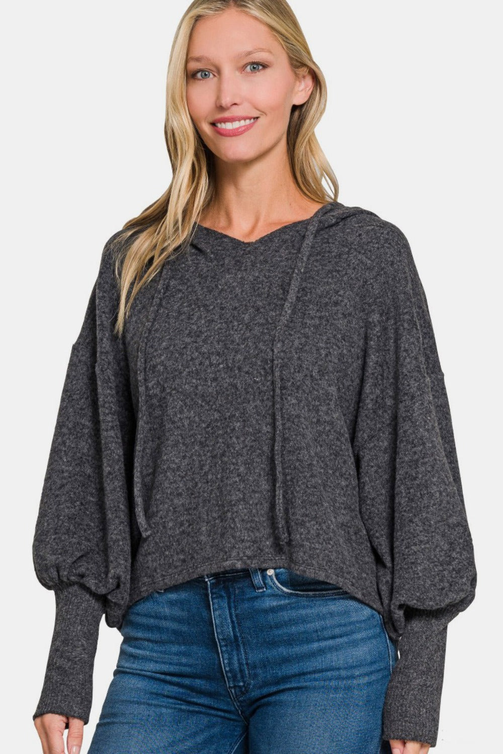 Zenana Brushed Hacci Drop Shoulder Cropped Hoodie-TOPS / DRESSES-[Adult]-[Female]-Black-S/M-2022 Online Blue Zone Planet