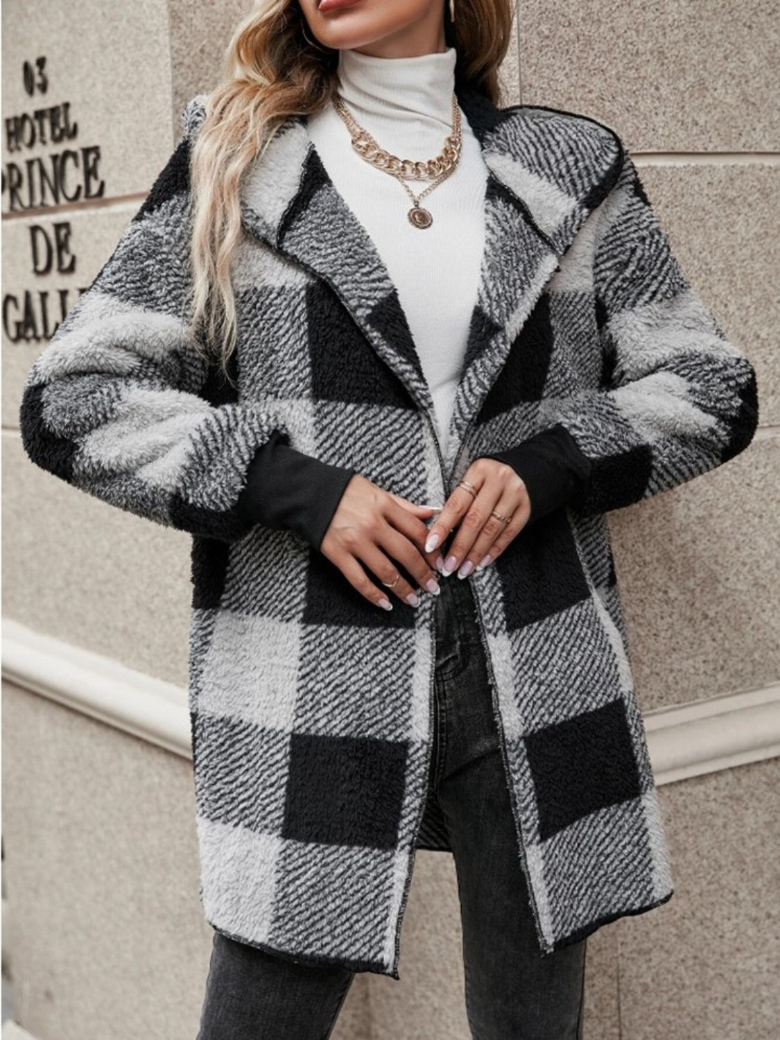 Plaid Long Sleeve Hooded Coat-TOPS / DRESSES-[Adult]-[Female]-2022 Online Blue Zone Planet