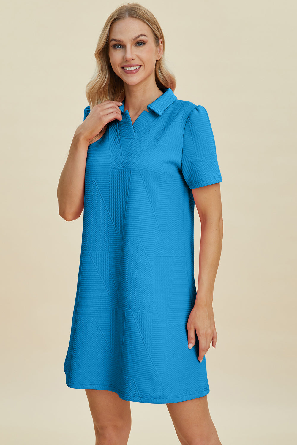 Double Take Full Size Texture Short Sleeve Dress-TOPS / DRESSES-[Adult]-[Female]-2022 Online Blue Zone Planet