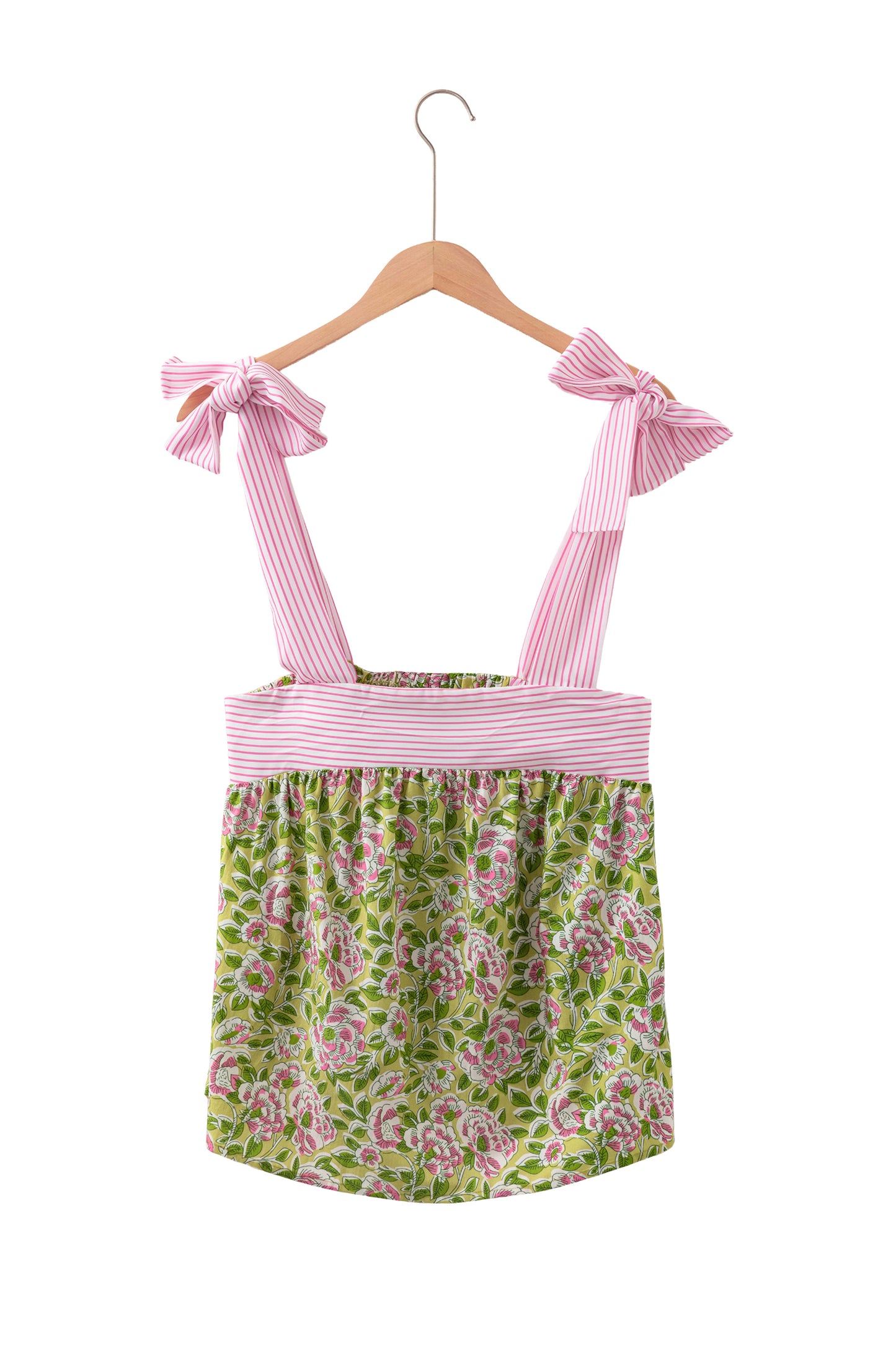 Green Floral Printed Knot Straps Babydoll Tank Top-Tops/Tank Tops-[Adult]-[Female]-2022 Online Blue Zone Planet