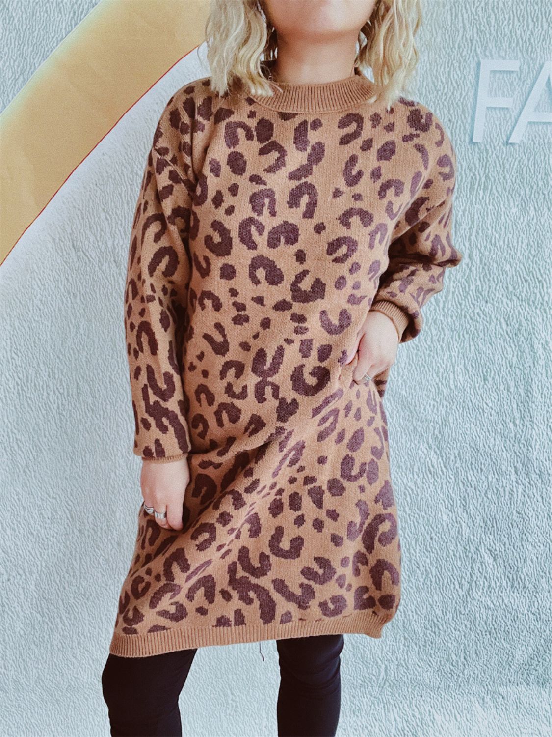 Leopard Round Neck Long Sleeve Sweater-TOPS / DRESSES-[Adult]-[Female]-Caramel-One Size-2022 Online Blue Zone Planet