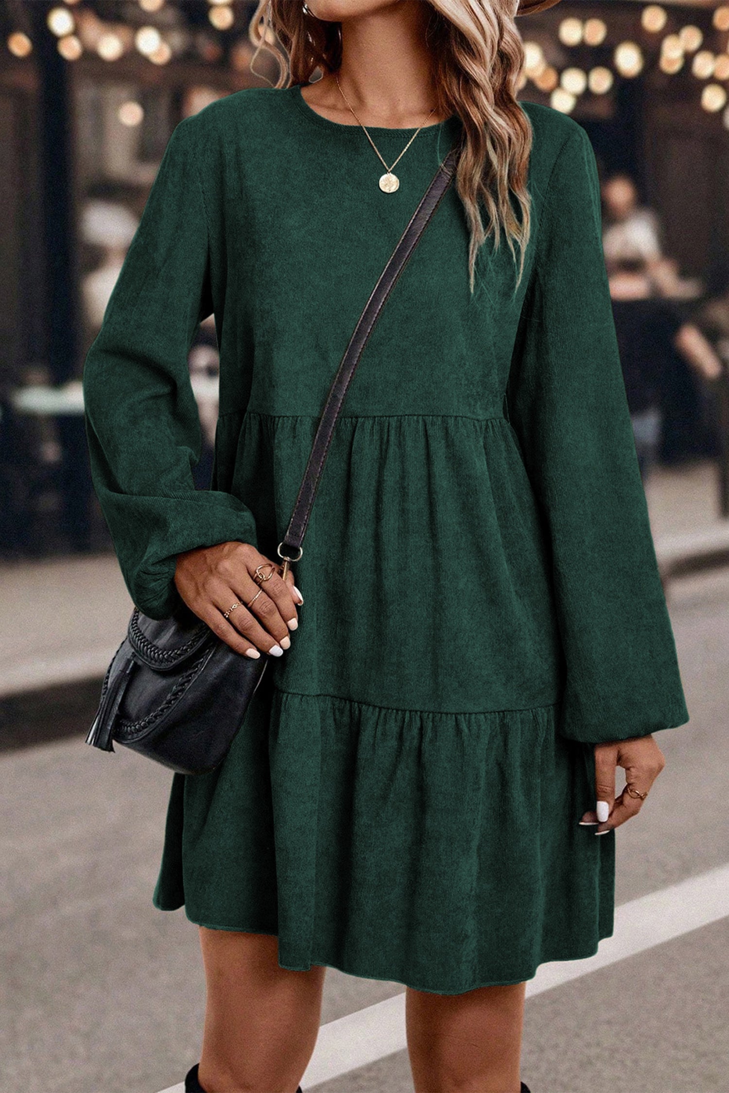 Mist Green Lantern Sleeve Tiered Mini Dress-TOPS / DRESSES-[Adult]-[Female]-2022 Online Blue Zone Planet