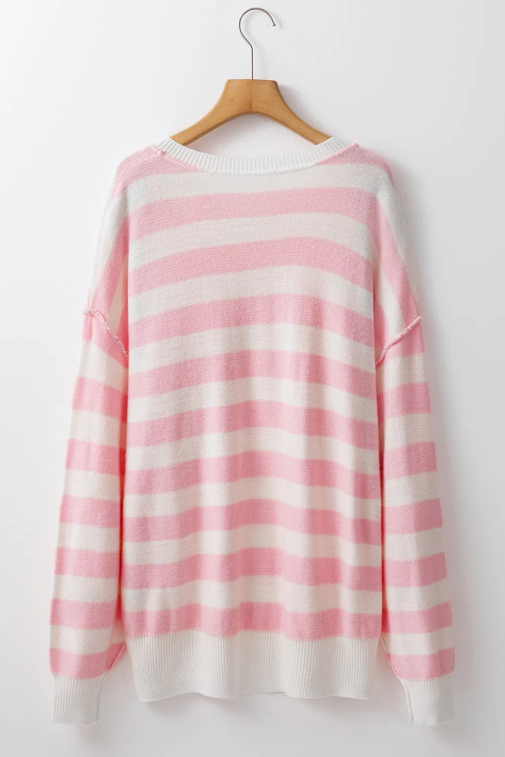 Exposed Seam Striped Round Neck Long Sleeve Sweater-TOPS / DRESSES-[Adult]-[Female]-2022 Online Blue Zone Planet