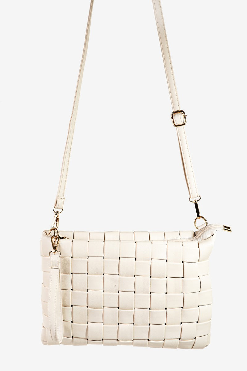 Fame Faux Leather Basket Weave Crossbody Bag-HANDBAGS-[Adult]-[Female]-Ivory-One Size-2022 Online Blue Zone Planet