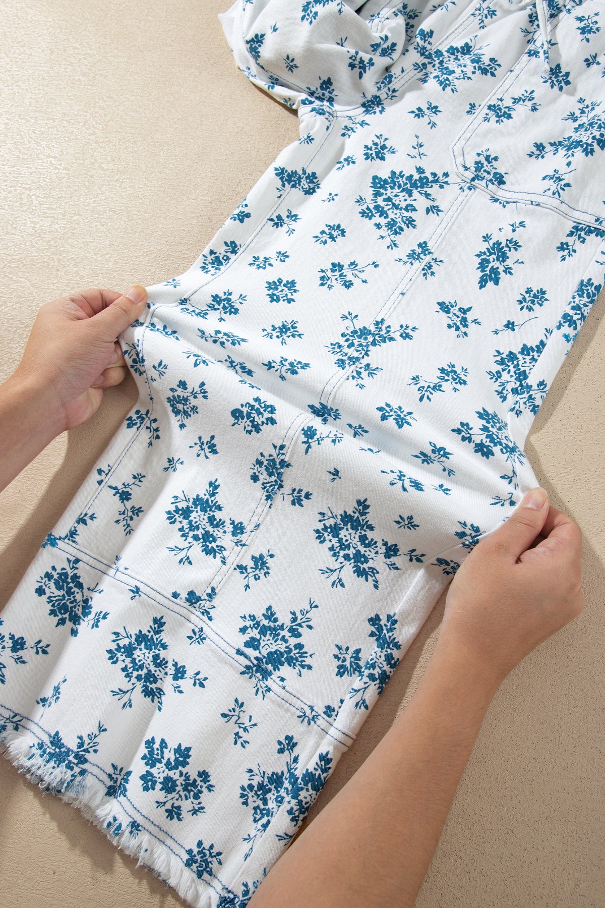 Sky Blue Floral Print Tie Waist Straight Leg Jeans-Bottoms/Jeans-[Adult]-[Female]-2022 Online Blue Zone Planet