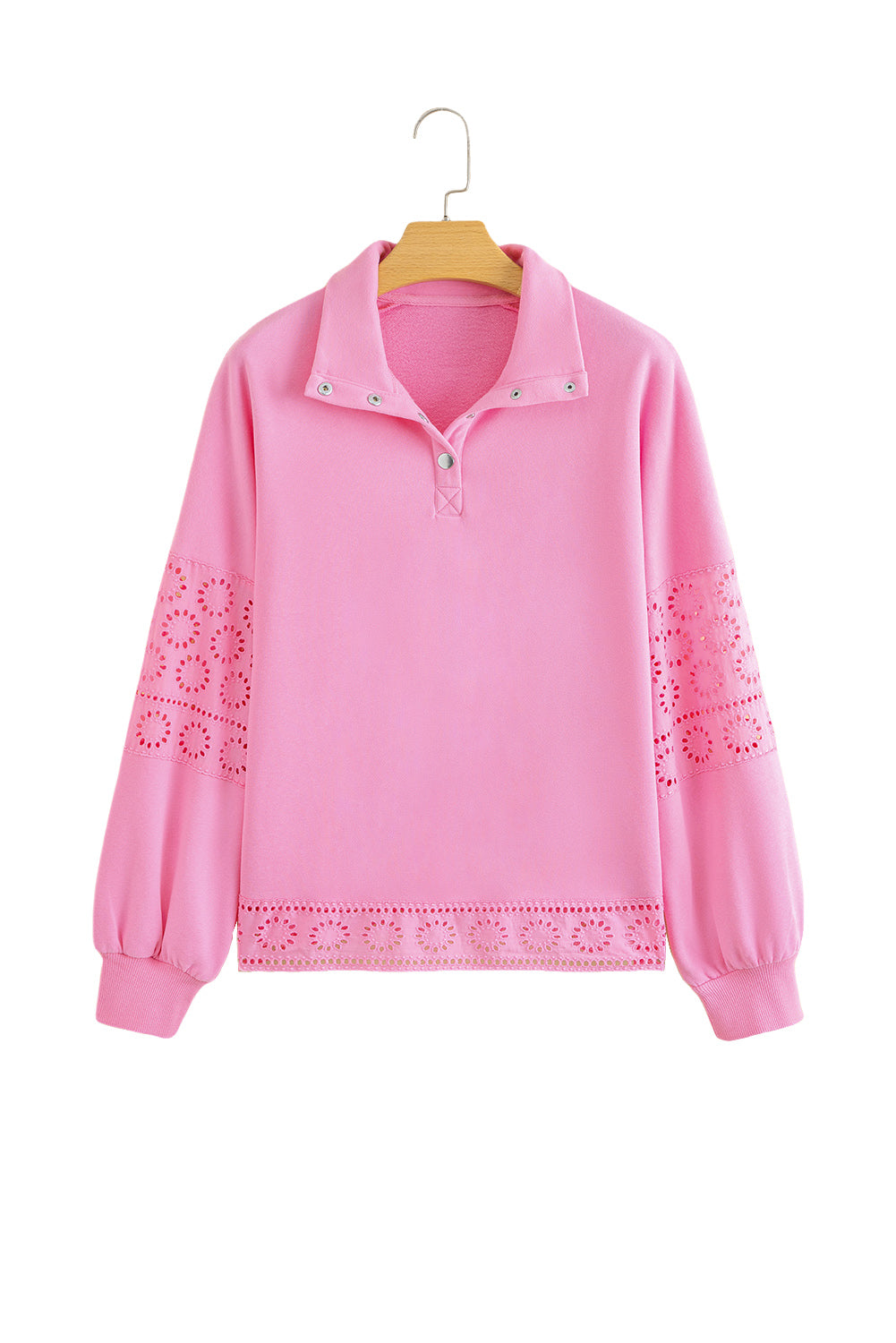 Bonbon Embroidered Flower Patchwork Snap Buttons Pullover Sweatshirt-Tops/Sweatshirts & Hoodies-[Adult]-[Female]-2022 Online Blue Zone Planet