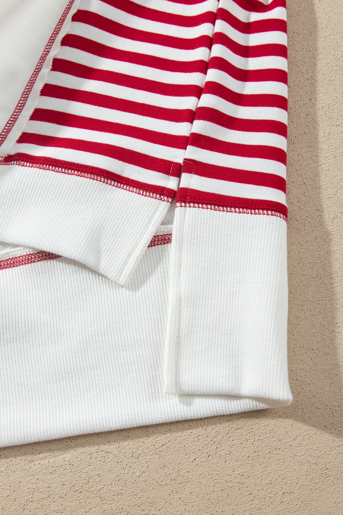 White Striped Contrast Christmas Tree Patchwork Puff Sleeve Top-Tops/Long Sleeve Tops-[Adult]-[Female]-2022 Online Blue Zone Planet