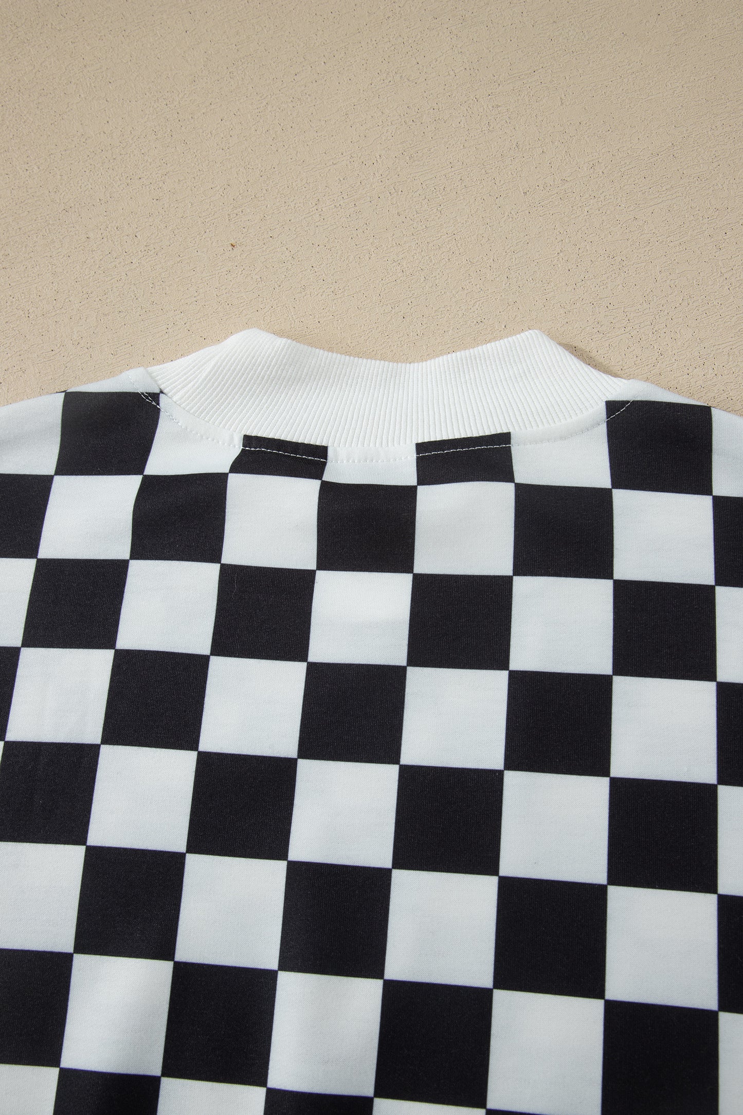 Pink Checkered Print Color Block Trim Mock Neck Short Set-Two Piece Sets/Short Sets-[Adult]-[Female]-2022 Online Blue Zone Planet