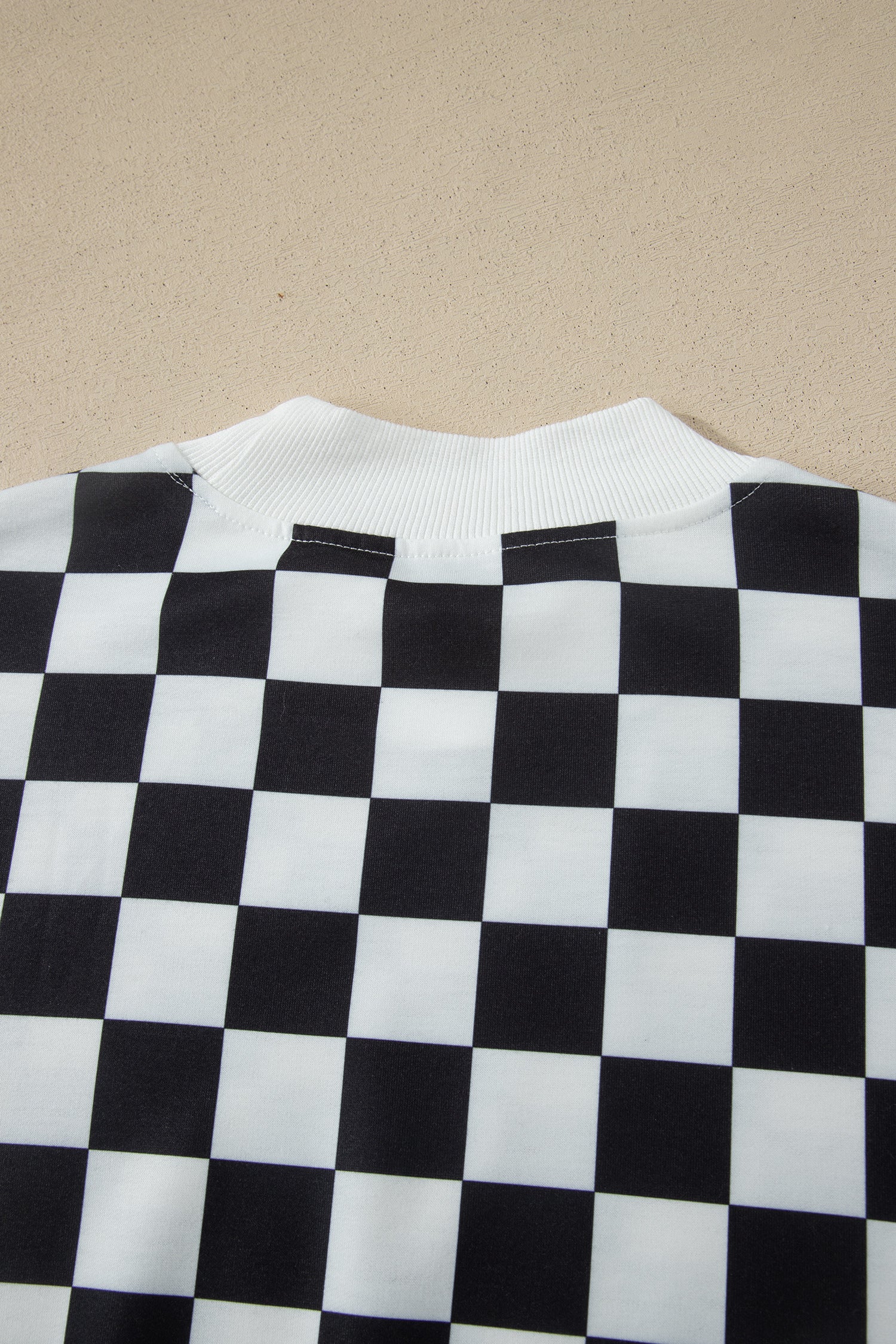 Pink Checkered Print Color Block Trim Mock Neck Short Set-Two Piece Sets/Short Sets-[Adult]-[Female]-2022 Online Blue Zone Planet