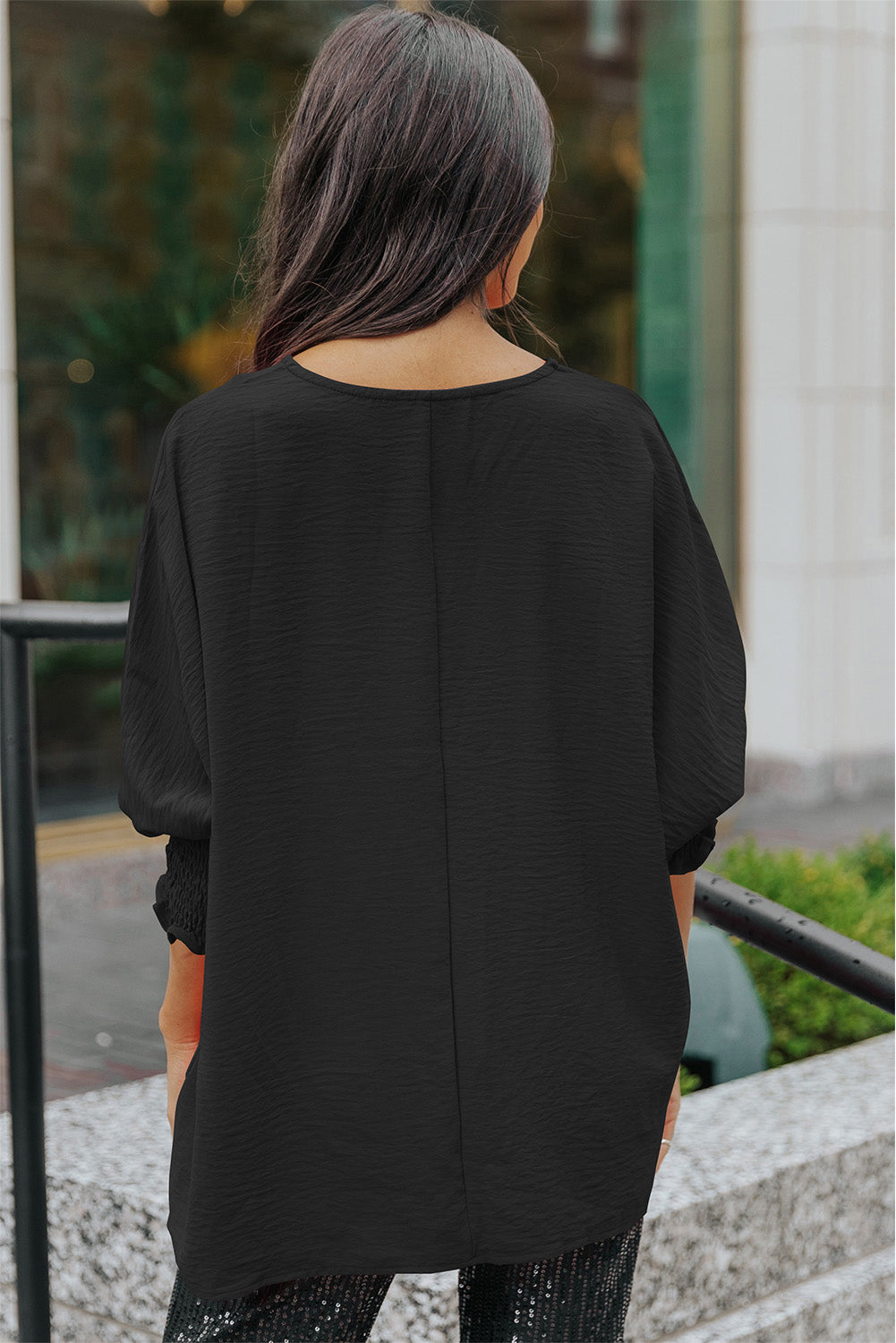 Black Plain Batwing Sleeve Business Casual Blouse for Women-Shirts & Blouses-[Adult]-[Female]-2022 Online Blue Zone Planet