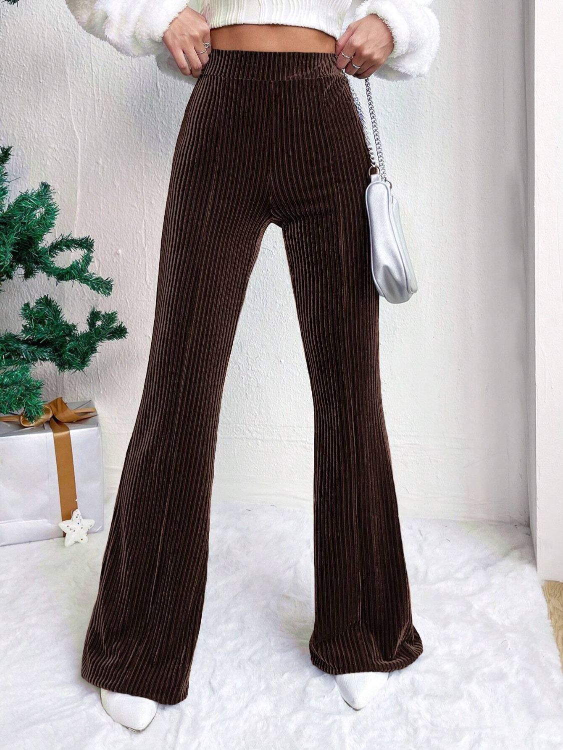 High Waist Flare Pants-BOTTOMS SIZES SMALL MEDIUM LARGE-[Adult]-[Female]-Chocolate-S-2022 Online Blue Zone Planet