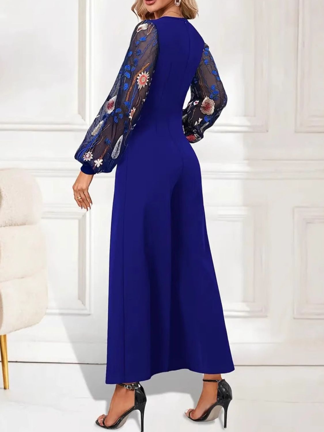 Blue Zone Planet | Surplice Embroidered Long Sleeve Wide Leg Jumpsuit-TOPS / DRESSES-[Adult]-[Female]-2022 Online Blue Zone Planet