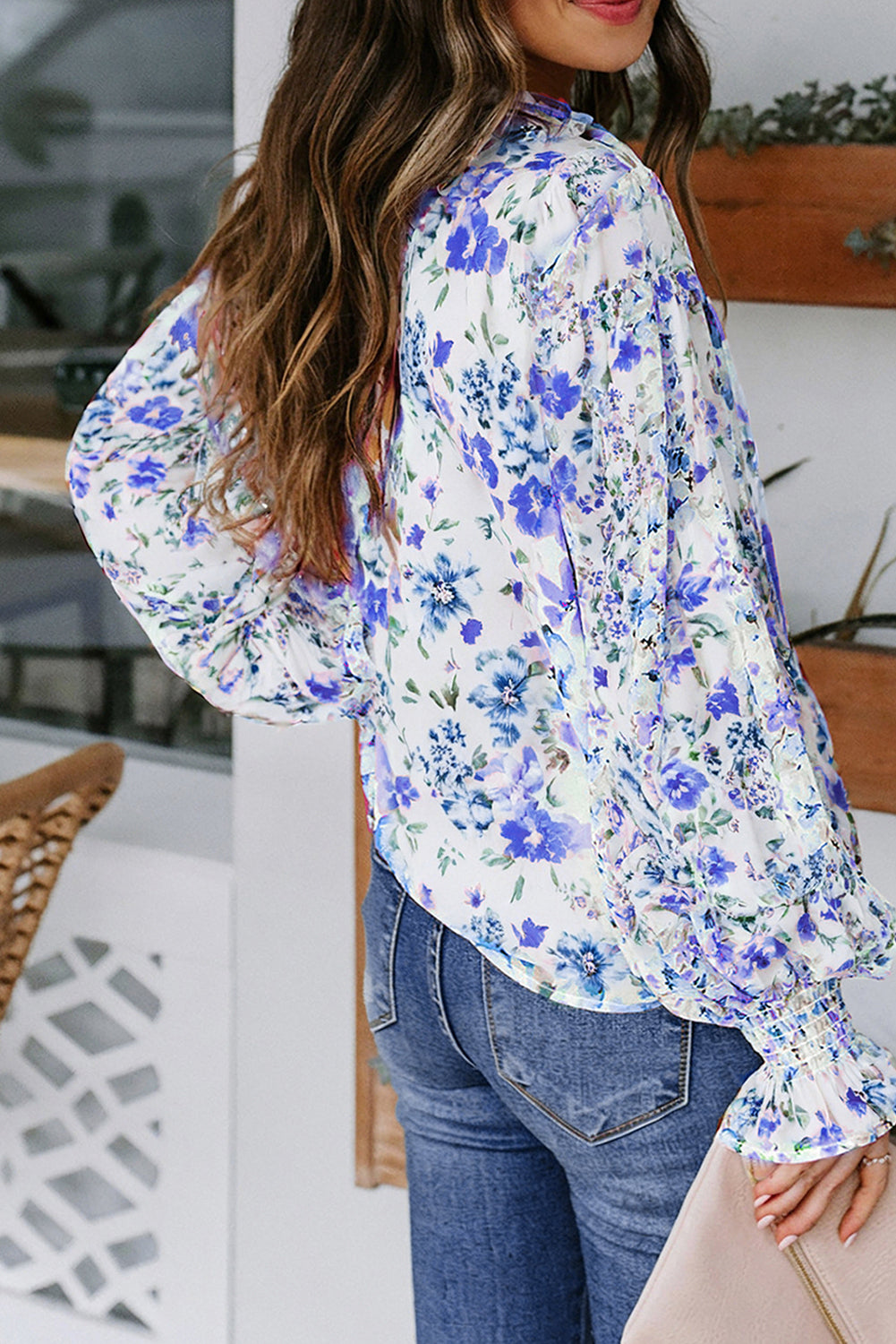 Blue Cakewalk Floral Smocked Blouse-Tops/Blouses & Shirts-[Adult]-[Female]-2022 Online Blue Zone Planet