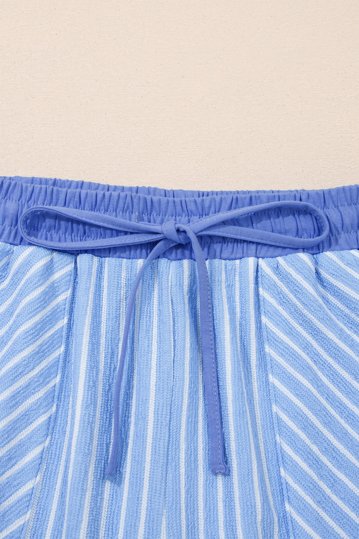 Sky Blue Stripe Crew Neck Tee Drawstring Waist Cropped Pants Set-Two Piece Sets/Pant Sets-[Adult]-[Female]-2022 Online Blue Zone Planet