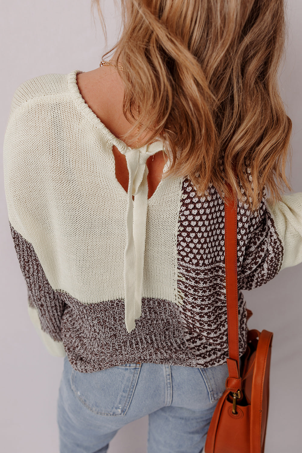 Dark Khaki Color Block Back Tie Drop Shoulder Loose Sweater-Sweaters & Cardigans/Sweaters-[Adult]-[Female]-2022 Online Blue Zone Planet