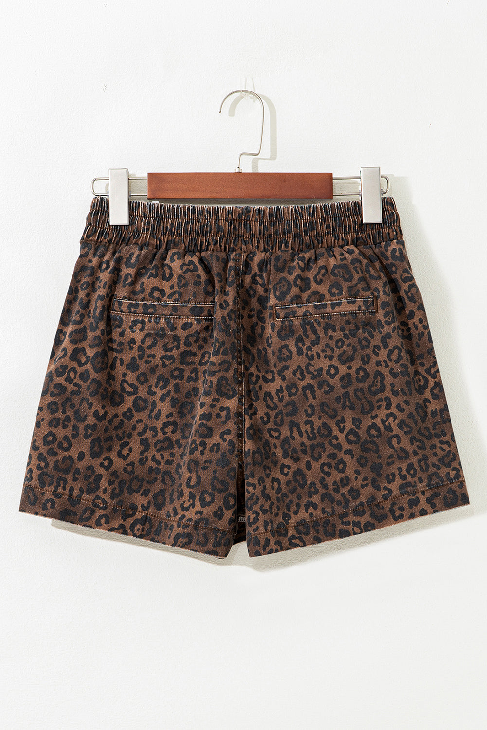Brown Leopard Print Elastic Waist Drawstring Denim Skort-Bottoms/Denim Shorts-[Adult]-[Female]-2022 Online Blue Zone Planet